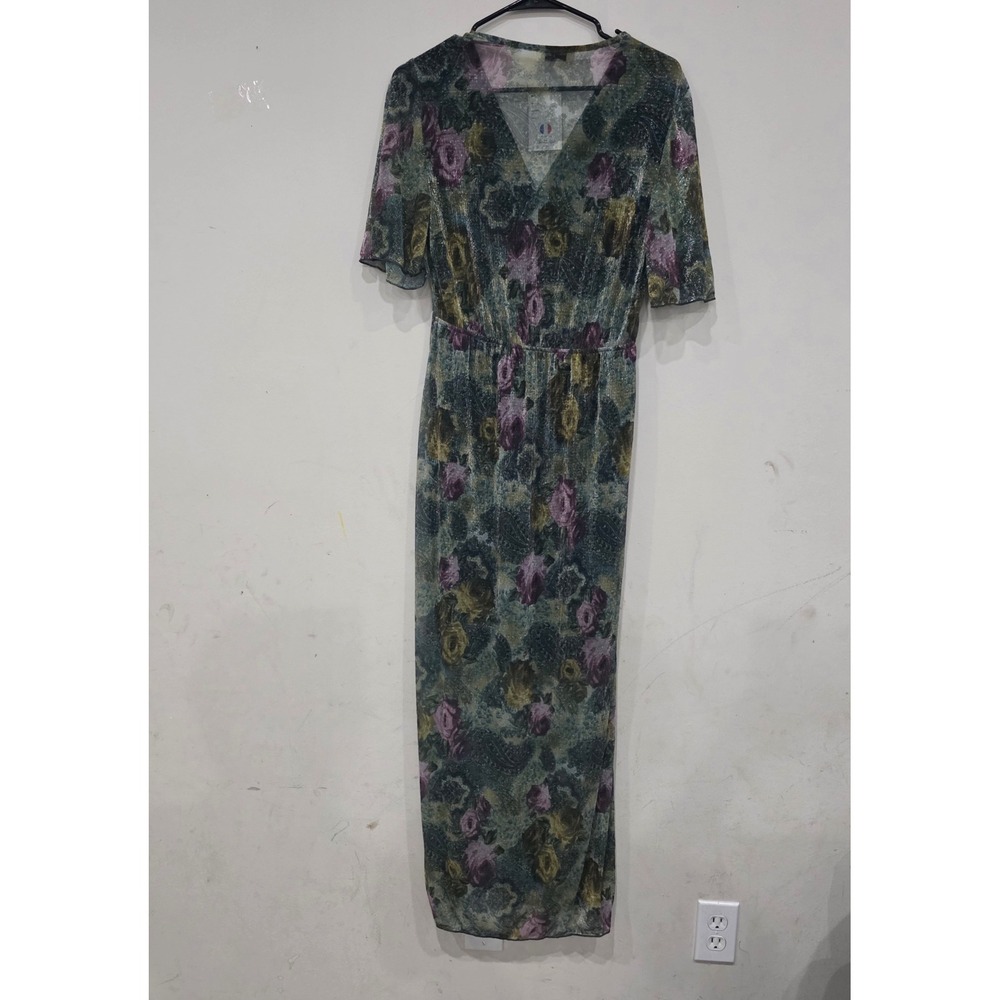 Charming Girl by Silia Paris Floral Metallic Maxi Dress V-Neck Short Sleeve New - Picture 4 of 6